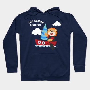 Funny lion sailor cartoon vector on little boat with cartoon style. Hoodie